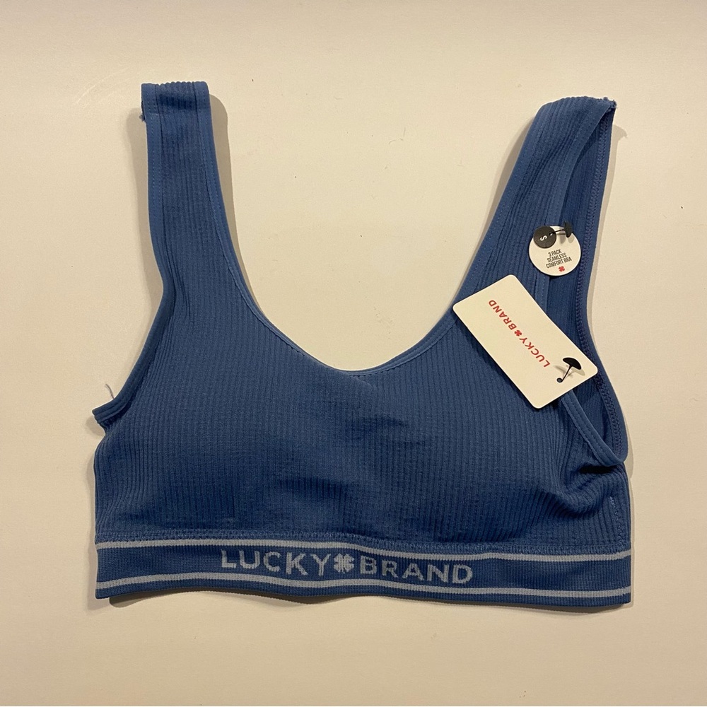 Lucky Brand Seamless Comfort Bra Size SM Blue Gray Ribbed New